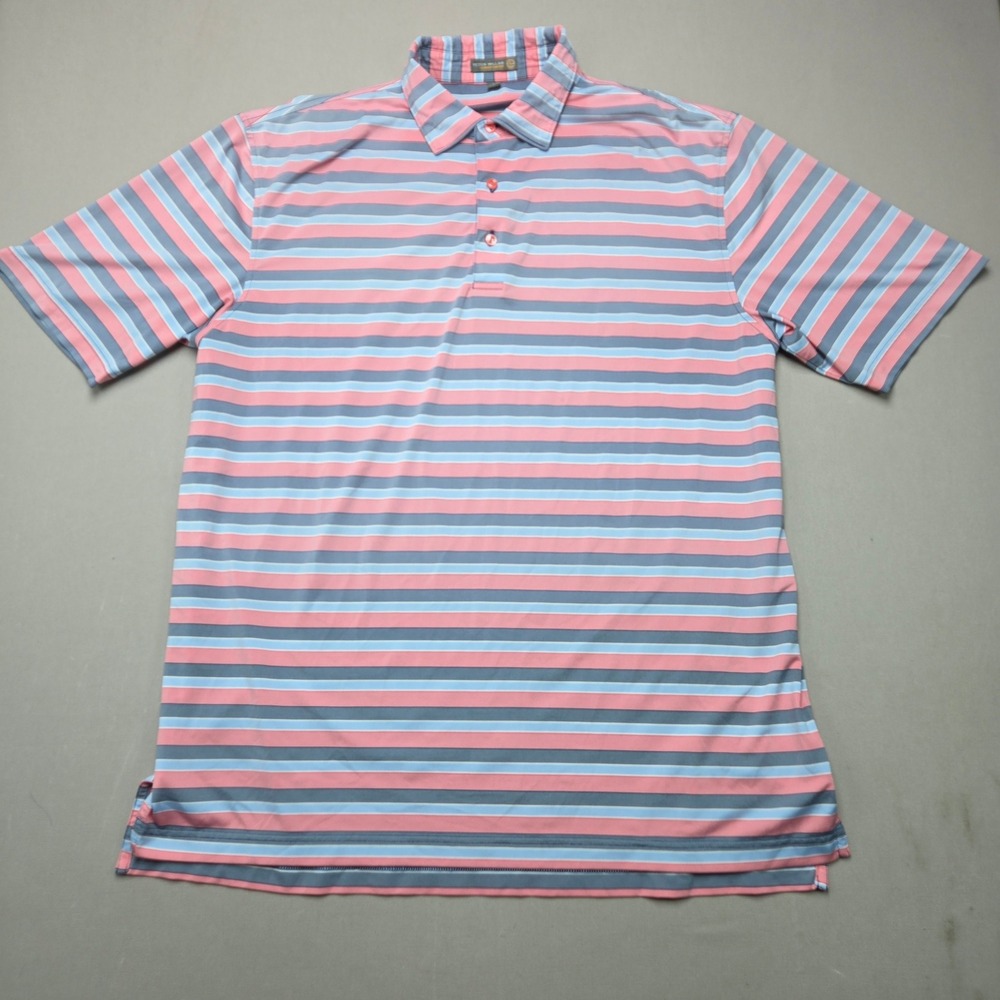Peter Millar Polo Summer Comfort Striped Stretch Pink Blue Mens Large L